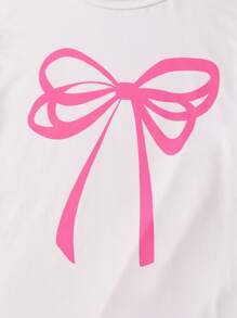 Sparklyn 2 件套青少年女孩蝴蝶结短袖 T 恤 + 蝴蝶结和格子印花长裤休闲甜美服装套装