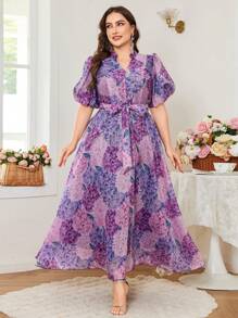 Modelyn Abito lungo e fluido con maniche corte, elegante, di lusso, per taglie comode