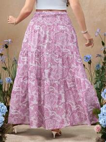 Flirla Plus Size Bohemian Style Long Skirt