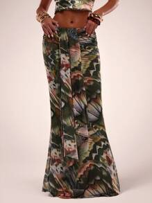 SHEIN BAE Gonna a stampa con motivo sirena all-over alla moda per vacanze delle donne