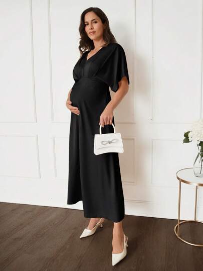 MaterniWear MaterniChic 女士优雅飘逸连衣裙，半正式连衣裙，黑色宽松连衣裙