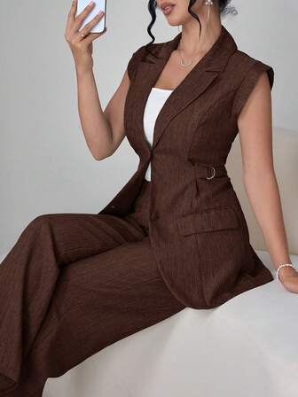 Modelyn Women's Spring/Summer 2Pcs Set With Bamboo Knot Elegant Modern Cinched Waist Design, Fashionable