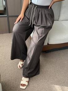 Dazy Plus Pantalones holgados de tiro alto con cordón para mujer de talla grande, casuales, para todas las estaciones, otoño