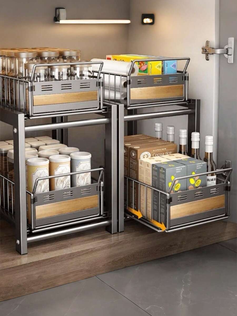 1 件双层灰色厨房收纳架，水槽收纳架，厨房小工具收纳盒，调味品收纳盒，多格抽屉收纳架，适用于厨房、浴室、马克杯、咖啡杯