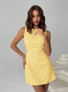 MainGRL Women Sexy Solid Backless Mini Dress For Summer - Yellow - View 6