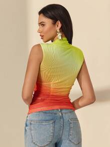 Almamuse Women's Sleeveless Fitted Ombre Ruched Summer Tank Top - Multicolor - View 2