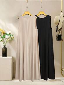 Al Najma Plus Size Women's Casual Solid Color V-Neck Dress