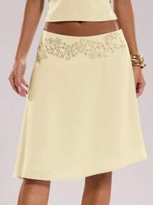 SHEIN BAE 女士优雅不对称下摆半身裙，适合夏季、旅行、海滩 - 黃色 - 查看 4