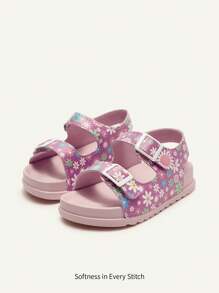 Cozy Pixies 1 Pair Cute Toddler Summer Floral Hook And Loop Princess Style Casual Soft Bottom Flat Sandals, Versatile - Purple - View 2