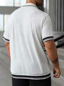 Manfinity Homme Camisa polo de manga corta con bloques de color y puños para hombres de talla grande - Blanco - Ver 5