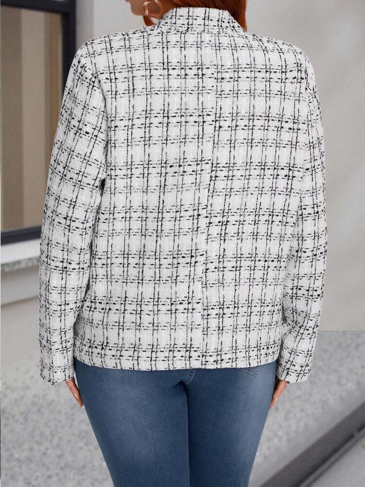 Plus Size Elegant  Casual Plaid Print Long Sleeve Jacket Tweed Blazer Jacket Women Fall Women Clothes Winter Clothes Business Casual Woman Winter Jacket Women Autumn