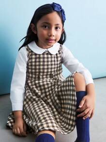 SHEIN Young Girls Casual Sleeveless Plaid Back To School Dress - Multicolor - View 7