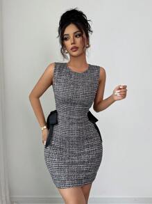 Elenzga 无袖圆领收腰优雅浪漫女士中长连衣裙，适合通勤