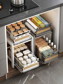 1 件双层灰色厨房收纳架，水槽收纳架，厨房小工具收纳盒，调味品收纳盒，多格抽屉收纳架，适用于厨房、浴室、马克杯、咖啡杯