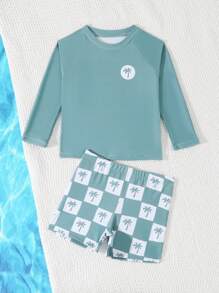 Toddler/Little Boys 2pcs Set Swimsuit, Beach Vacation Swimwear Boys Rash Guard Set Boy Swimsuit Set Long Sleeve Toddler Rash Guard Boys Swim Trunks Boys Beachwear Summer Holiday