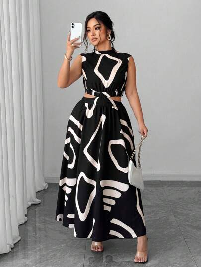 Elenzga Vestido de vacaciones estilo de ir a trabajar, top corto sin mangas sexy y de talla grande