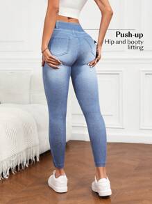 Flexra 女士高腰紧身休闲百搭牛仔裤 - 淺色水洗藍 - 查看 2