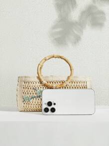 SHECARRY Women's Floral Pattern Boho Casual Tote Bag - Beige - View 3