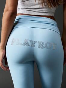 Missguided x Playboy Play Fold Over Waistband Bell Bottom Pants Stretchy Flared Pants Studio Wear