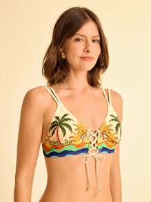 CAJUNI Top de biquíni com estampa tropical feminino - Multicolorido - Ver 5