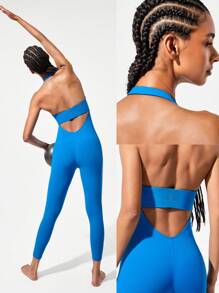 GLOWMODE 24" FeatherFit™-Air Easy Glow Butt Scrunch Removable Cups Halter Neck Low Back Cutout Bodysuit Romper Low Impact Yoga Pilates Studio Daily Casual Wear