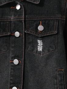 2件套男童黑色水洗牛仔长袖夹克和短裤休闲装