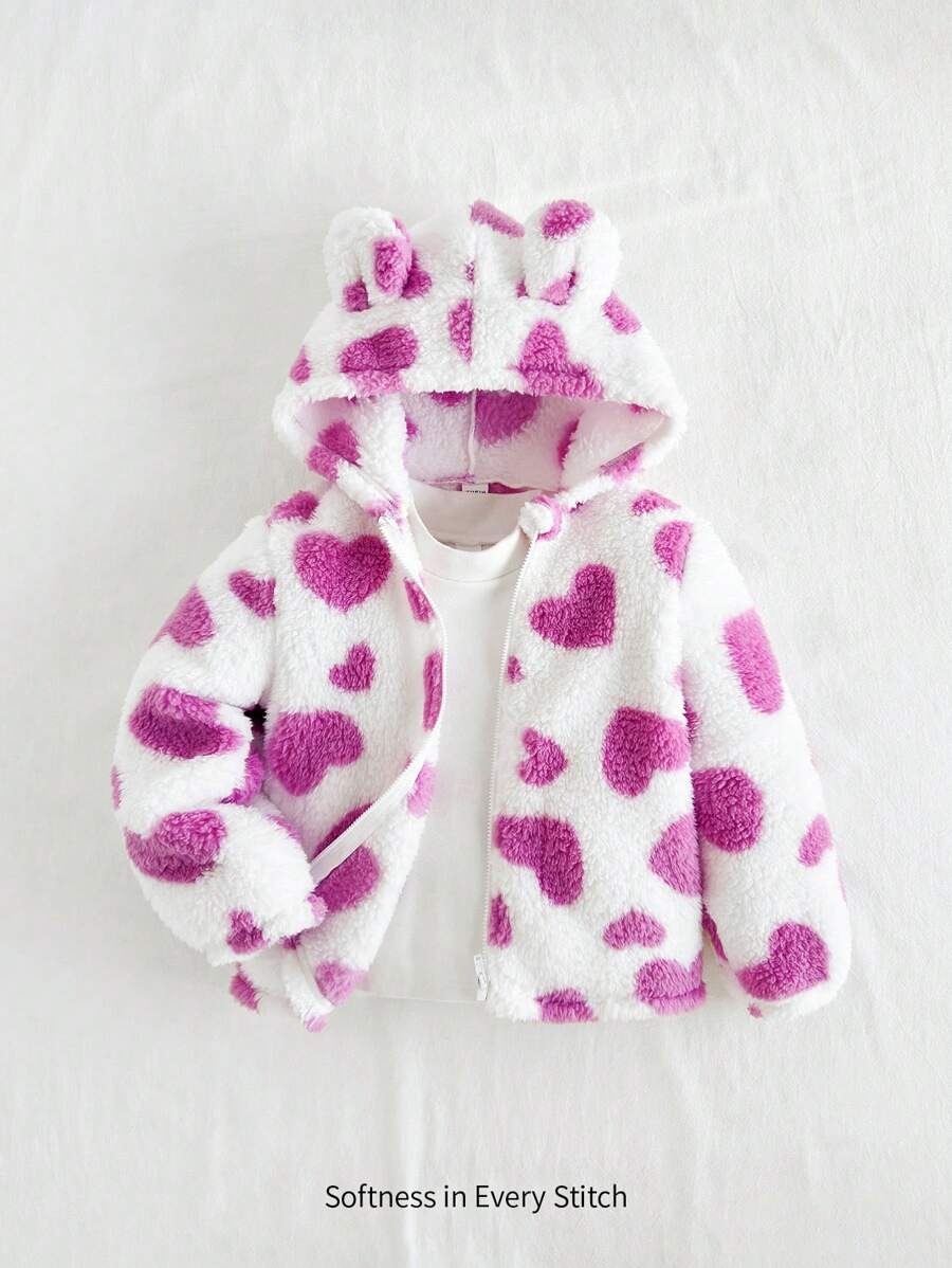 Cozy Pixies Chaqueta con capucha con estampado de corazón 3D para niña de moda
