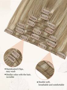 7 piezas Extensiones de cabello con clip rectas de 14-20 pulgadas, extensiones de cabello con doble trama, extensiones de cabello humano con clip, extensiones de cabello con clip