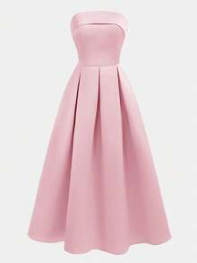 SHEIN Girlism 少女烟熏粉色抹胸透明肩带，可爱、甜美、优雅、收腰、合身、长款 A 字裙，适合婚礼花童、舞会、派对，适合春夏季 - 粉色 - 查看 5