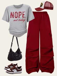SHEIN Explorewe 2 件套 Tween 女童印花短袖上衣和工装裤春夏休闲街头装 - 彩色 - 查看 5