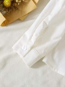 SHEIN 女孩可爱休闲百搭学院风白色长袖彼得潘领衬衫 - 白色 - 查看 4