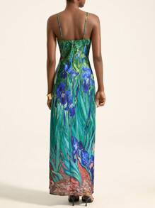 Aveloria Rosie 鸢尾花油画印花镂空金属扣吊带背心收腰修身连衣裙 - 彩色 - 查看 2