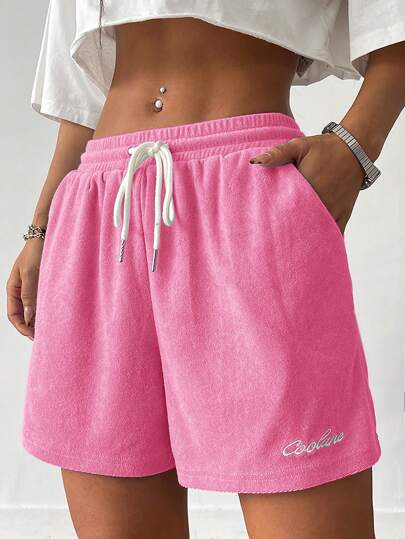 Coolane Women's Sport Flannelette Summer Embroidery Mini Sweater Shorts