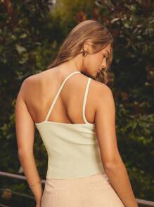 Aralina 女士夏季休闲纯色吊带针织上衣 - 杏色 - 查看 2