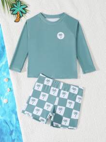 Toddler/Little Boys 2pcs Set Swimsuit, Beach Vacation Swimwear Boys Rash Guard Set Boy Swimsuit Set Long Sleeve Toddler Rash Guard Boys Swim Trunks Boys Beachwear Summer Holiday