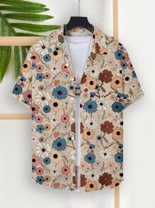 Manfinity RSRT Men's Casual Floral Print Button-Up Short Sleeve Shirt, Summer - Multicolor - View 3