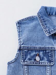 Mädchen Y2K Streetwear Stil Lässige vielseitige Denim Weste und Mini-Rock 2-teiliges Set, angenehm weiches Material, perfekt für tägliche Unternehmungen, Neuerscheinungen Frühling/Sommer 2025 - Mittele Waschung - Übersicht 4
