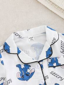 2 Stücke Pyjama-Set für Kleinkinder, Jungen, niedlicher Cartoon-Maus-Kaninchen Muster, weiße Basis, kurzärmelige Strickjacke und Hose, bequemes Pyjama-Set für den Schulanfang, Sommer-Outfits, Back Tp, Schulkleidung, Schulbedarf, Schultaschen, Sommer-Pyjama-Set für Jungen, Nachtwäsche für Kleinkinder, Jungen, Pyjama-Set für Jungen