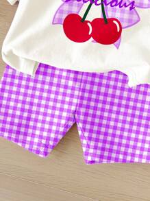 SHEIN 2件套女童休闲简约短袖短裤套装，适合夏季