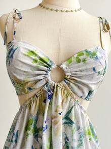 Soleia Váy dài chữ A in họa tiết hoa nhiều màu cho nữ, buộc vai, eo, dáng chữ A, đi nghỉ mát - Nhiều màu - Xem 3