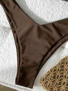 Swim Vcay 女士纯色金属装饰细肩带性感比基尼套装，夏季