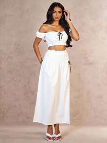 Glamine 1pc Ultra-Short Bandeau Top + High Slit Skirt Set - White - View 3