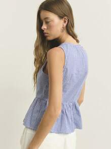 Nöista 无袖荷叶边上衣，蓝色格子印花，质地柔软，前部系带设计俏皮迷人。非常适合夏季早午餐、节日或周末出游。 - 藍白色 - 查看 2