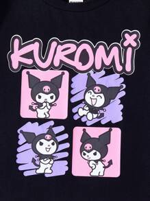 HELLO KITTY AND FRIENDS | SHEIN 少女卡通字母图案圆领短袖T恤，多件装，夏季 - 黑色 - 查看 6