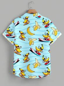 Manfinity Homme 热带海滩冲浪滑板太阳镜香蕉印花加大码男士休闲度假衬衫 - 彩色 - 查看 4