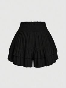SHEIN LUNE Plus Size Holidaya Paperbag Waist Ruffle Hem Wide Leg Shorts
