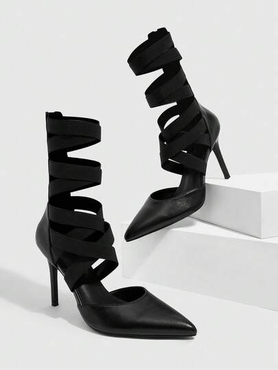 CUCCOO SZL 女士尖头松紧带皮革时尚高跟鞋，适合派对活动