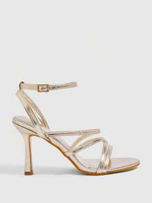 CUCCOO SZL 方头高跟水晶装饰夏季女士凉鞋 - 金色 - 查看 7