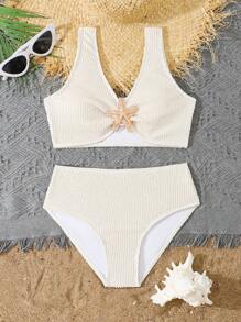 Girls & Teens Fashion Beach Swimwear Set High Waist Swimsuit Set Bathing Suit Set Starfish Bikini Seashell Bathing Suit Modest Bikini Set - Multicolor - View 2