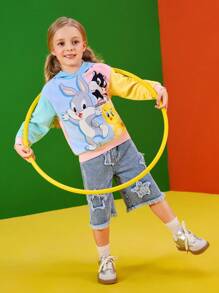 LOONEY TUNES X SHEIN 年轻女孩休闲彩色卡通图案长袖连帽卫衣，春秋季 - 彩色 - 查看 5